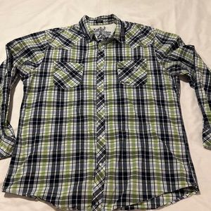 Bullhead Western Style Shirt Mens Sz XXLarge Plaid Pearl Snap Cowboy Long Sleeve